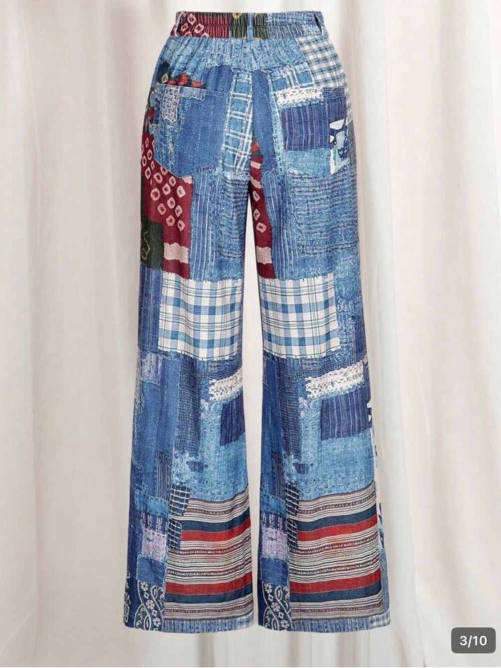 Patchwork Wide-Leg pants in Blue and Red - Women's Flared Jeans